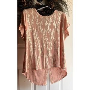 Frank Lyman Pink and Gold Shimmery Top/Blouse/Shirt Size 12 Hi-Low